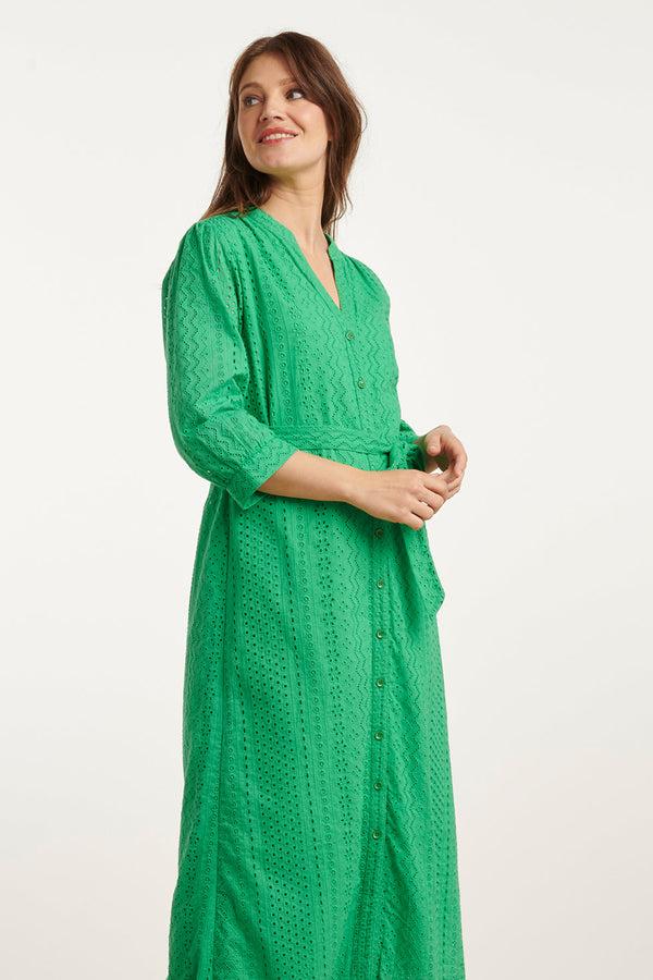 Smashed Lemon 25146 Fel Midi Brie Anglaise Jurk Met Knoopsluiting | Green