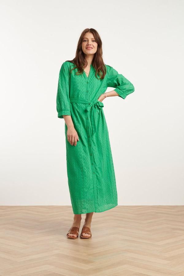 smashed lemon 25146 Fel Midi Brie Anglaise Jurk Met Knoopsluiting | Green