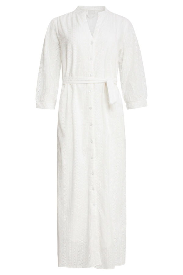 Smashed Lemon 25146 Te Midi Brie Anglaise Jurk Met Knoopsluiting | White