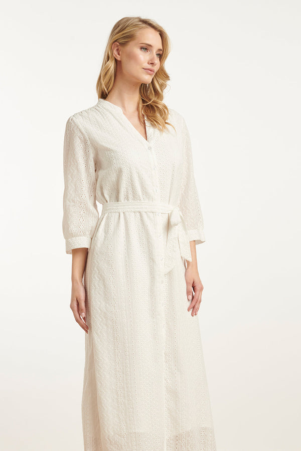 Smashed Lemon 25146 Te Midi Brie Anglaise Jurk Met Knoopsluiting | White