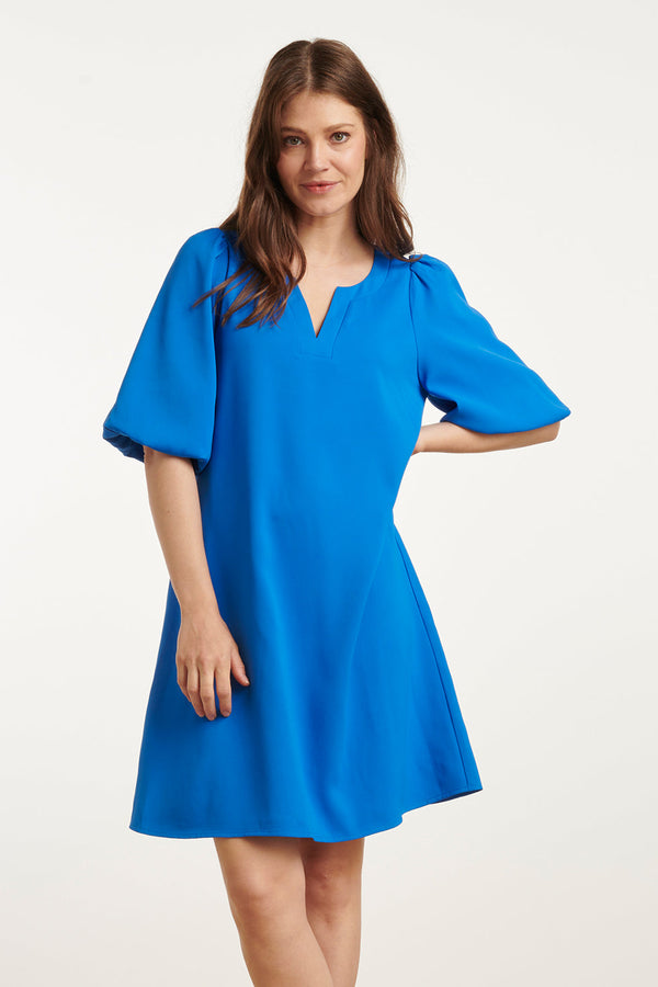 smashed lemon 25152 Balloon Sleeve Kort Jurkkobalt | Cobalt Blue