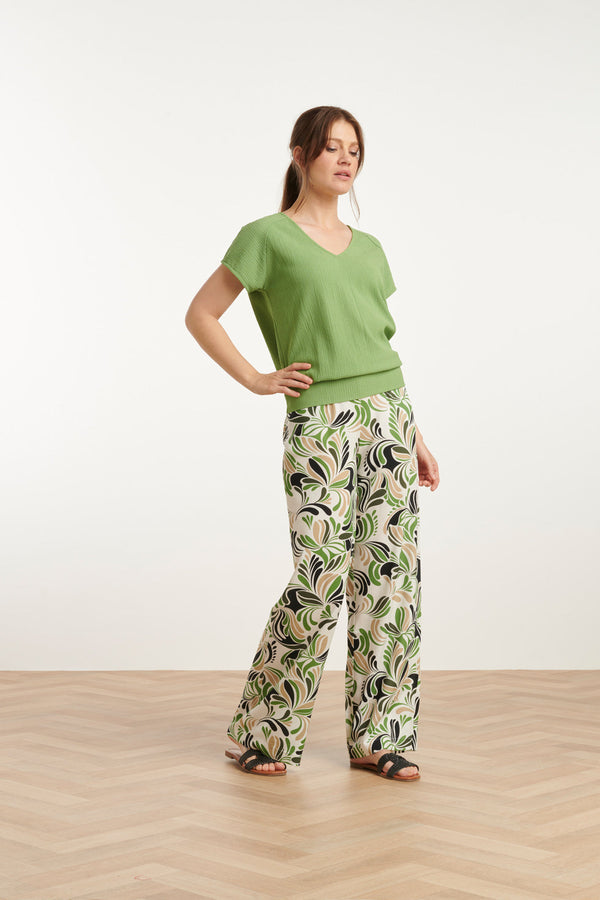 Smashed Lemon 25153 Te Grafische Geprinte Broek | Sand-Light Green