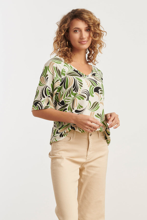 Smashed Lemon 25154 Te Top Met Grafisch Print Matcha | Sand-Light Green