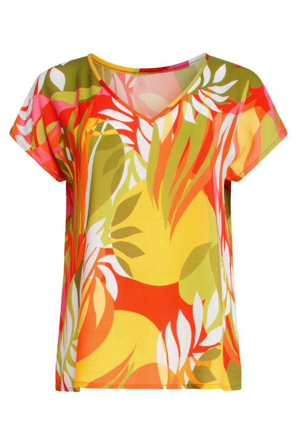 Smashed Lemon 25156 Multicoloured Bladprint Top Met V-Hals | Muticolour