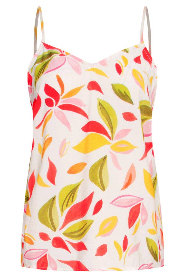 Smashed Lemon 25158 Top Met Multi Bladerenprint | White-Multicolour