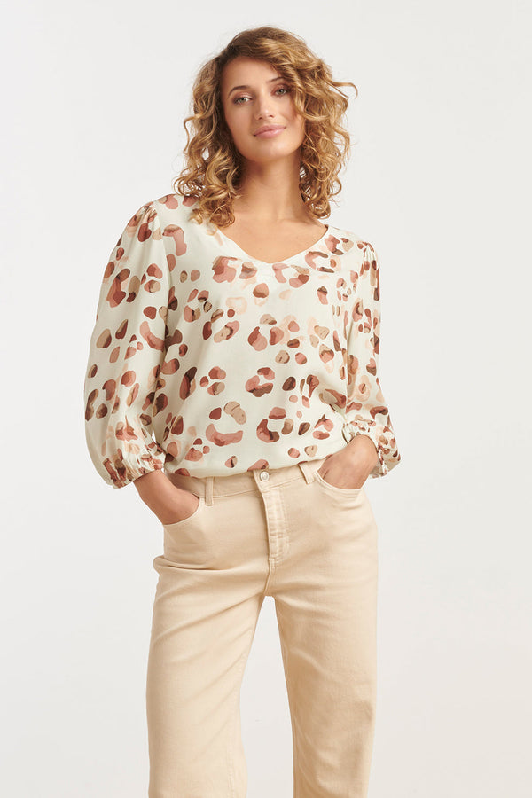 smashed lemon 25164 E Animal Print Top Met V-Hals | Sand-Multicolour smashed lemon 25164 E Animal Print Top Met V-Hals | Sand-Multicolour