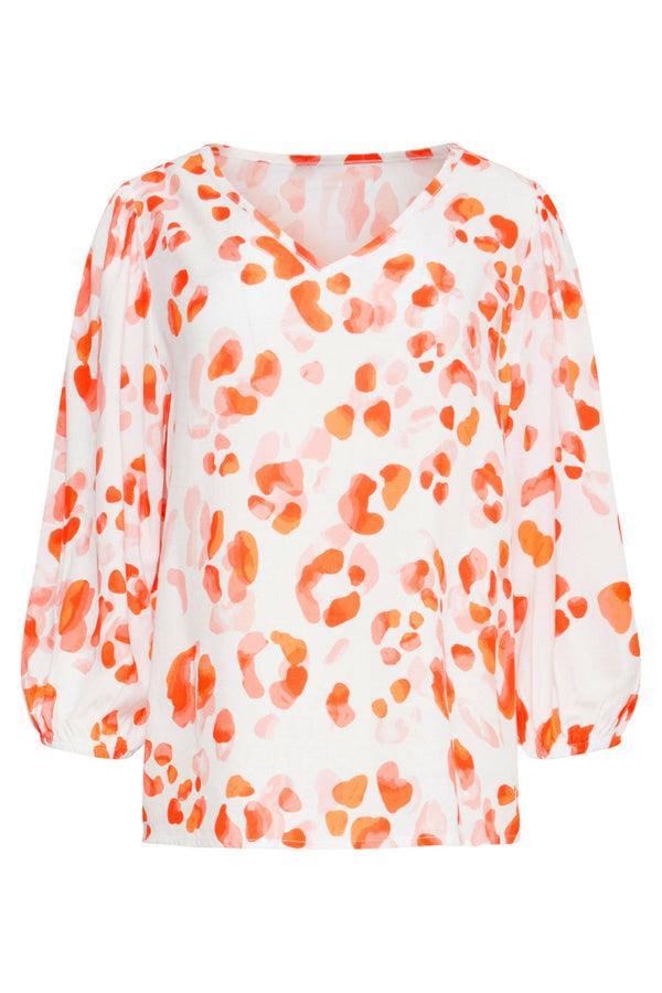 Smashed Lemon 25164 Perzik Animal Print Top Met V-Hals | Orange-Multicolour