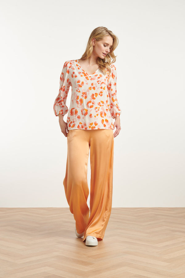 Smashed Lemon 25164 Perzik Animal Print Top Met V-Hals | Orange-Multicolour