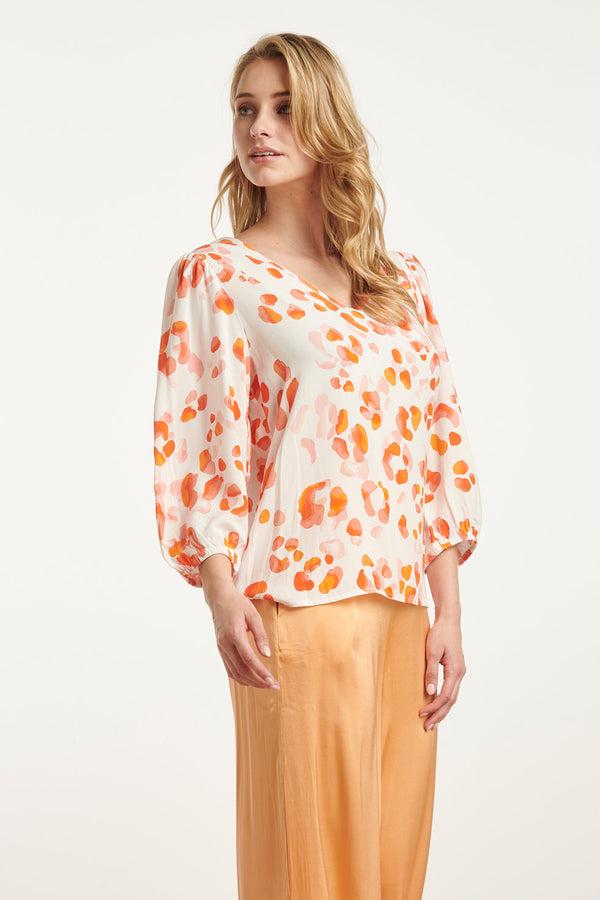 Smashed Lemon 25164 Perzik Animal Print Top Met V-Hals | Orange-Multicolour