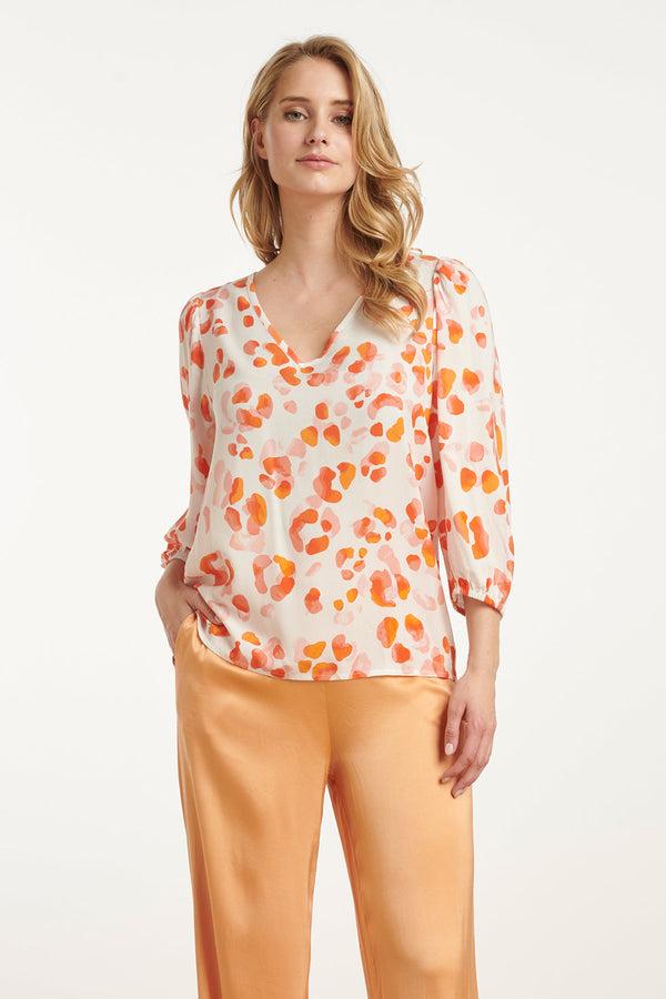 smashed lemon 25164 Perzik Animal Print Top Met V-Hals | Orange-Multicolour