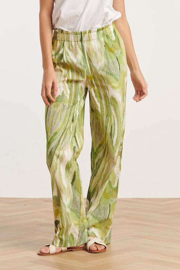 Smashed Lemon 25165 Multicolour Abstract Print Broek | Light Green-Multicolour