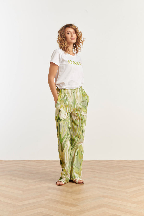 Smashed Lemon 25165 Multicolour Abstract Print Broek | Light Green-Multicolour