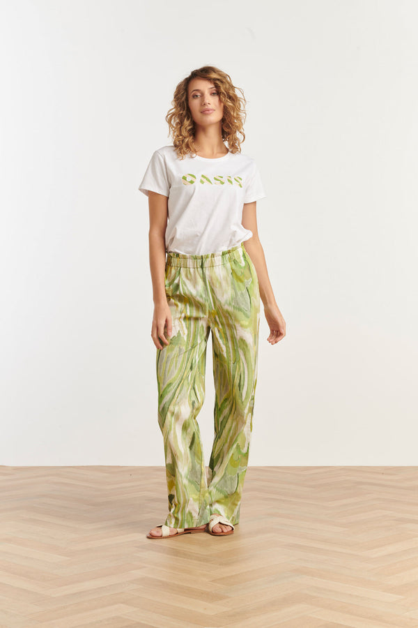 smashed lemon 25165 Multicolour Abstract Print Broek | Light Green-Multicolour