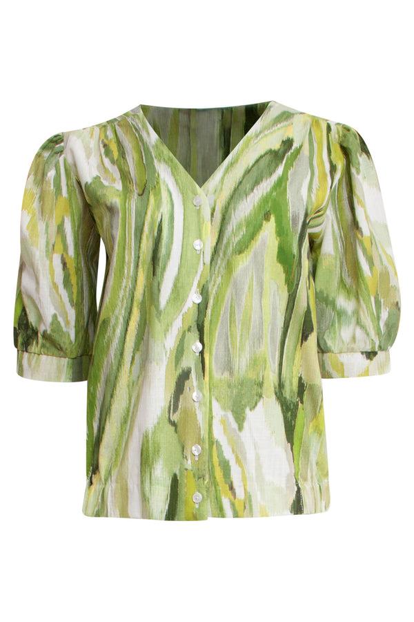 smashed lemon 25166 Multicolour Abstract Print Top | Light Green-Multicolour
