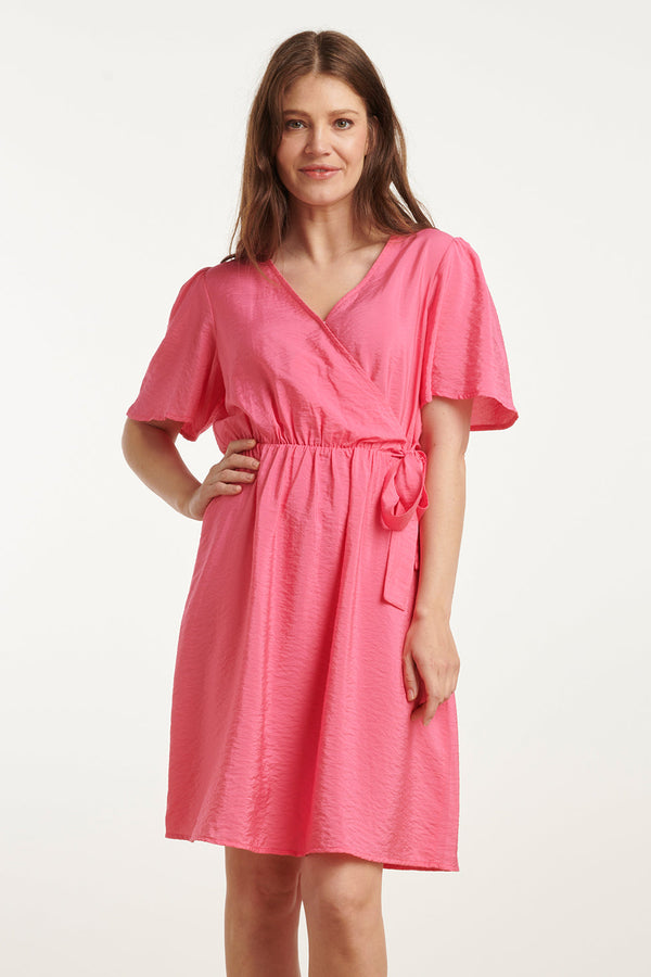 Smashed Lemon 25170 Fuchsia Zomerjurk Met Overlap V-Hals | Pink