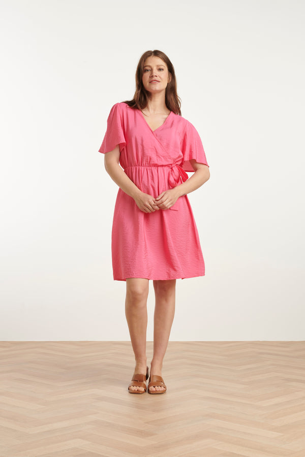 smashed lemon 25170 Fuchsia Zomerjurk Met Overlap V-Hals | Pink smashed lemon 25170 Fuchsia Zomerjurk Met Overlap V-Hals | Pink