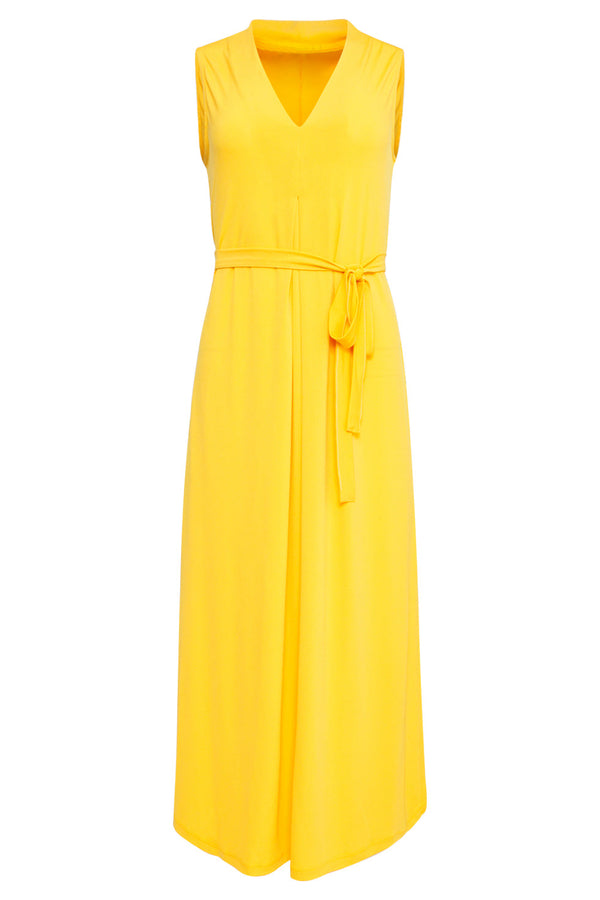 Smashed Lemon 25173 Stretch Midi Jurk Met V-Hals | Yellow