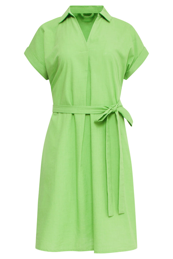 Smashed Lemon 25176 Lime Linnen Jurk Met Kraag | Light Green