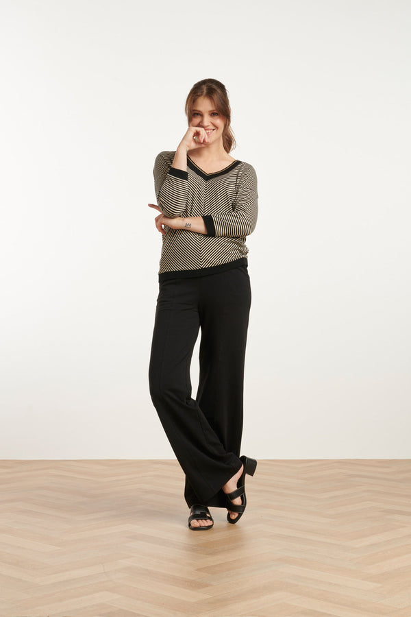 Smashed Lemon 25179 - Top Met Chevron Streepprint | Black-Gold