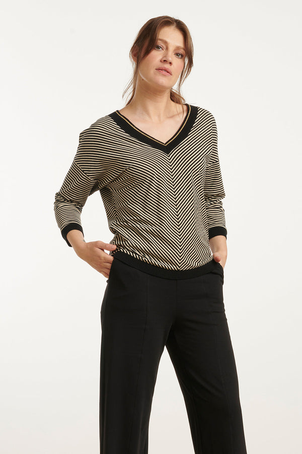 Smashed Lemon 25179 - Top Met Chevron Streepprint | Black-Gold