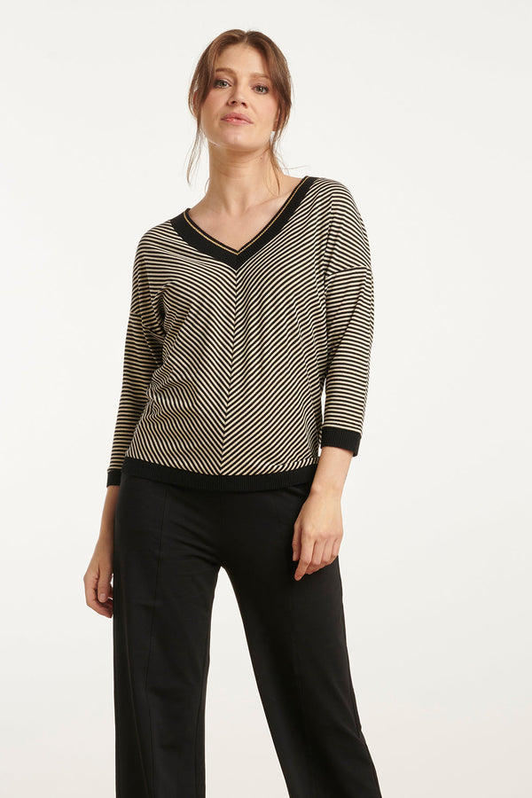 smashed lemon 25179 - Top Met Chevron Streepprint | Black-Gold