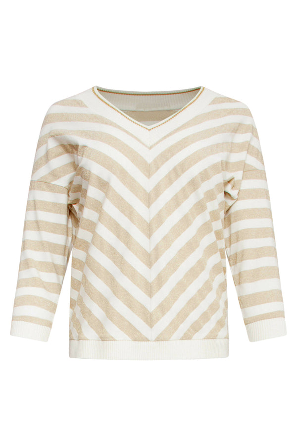 Smashed Lemon 25180 Off White Top Met Chevron Streepprint | Off White-Gold