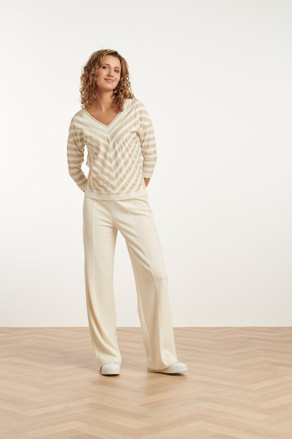 Smashed Lemon 25180 Off White Top Met Chevron Streepprint | Off White-Gold