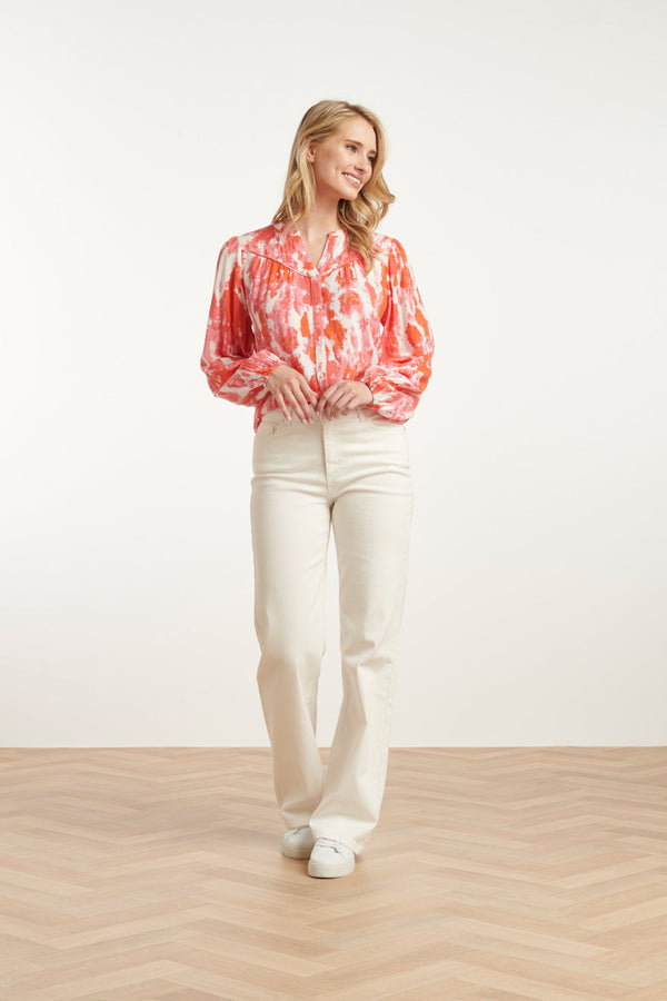 Smashed Lemon 25181 Blouse Met Abstracte Verfspattersperzik | Muticolour