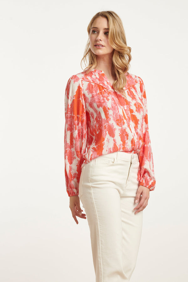 Smashed Lemon 25181 Blouse Met Abstracte Verfspattersperzik | Muticolour