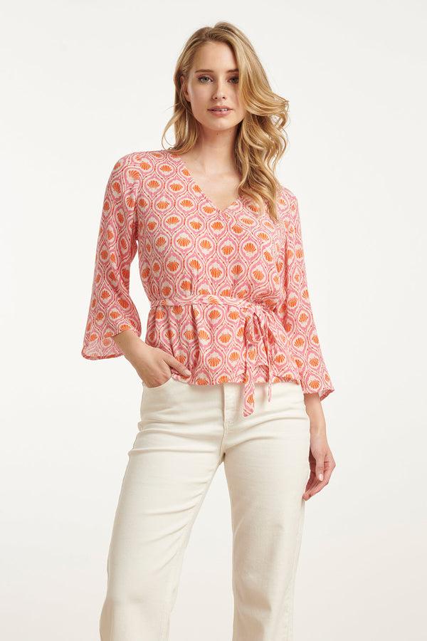 smashed lemon 25184 Wrap Top Met Schelpenprintperzik | Muticolour smashed lemon 25184 Wrap Top Met Schelpenprintperzik | Muticolour