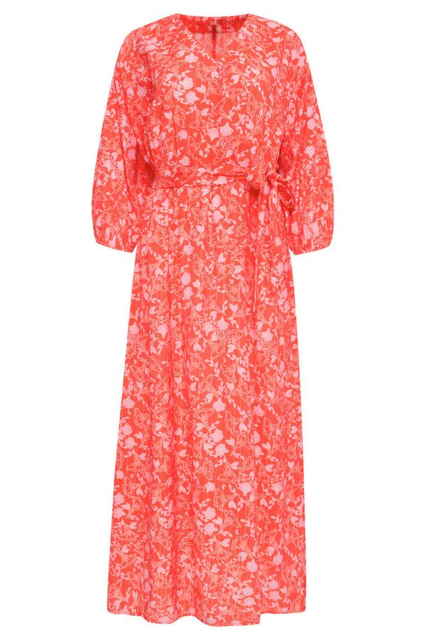 Smashed Lemon 25185 Baby Bloemenprint Maxi Jurk | Red-Multicolour