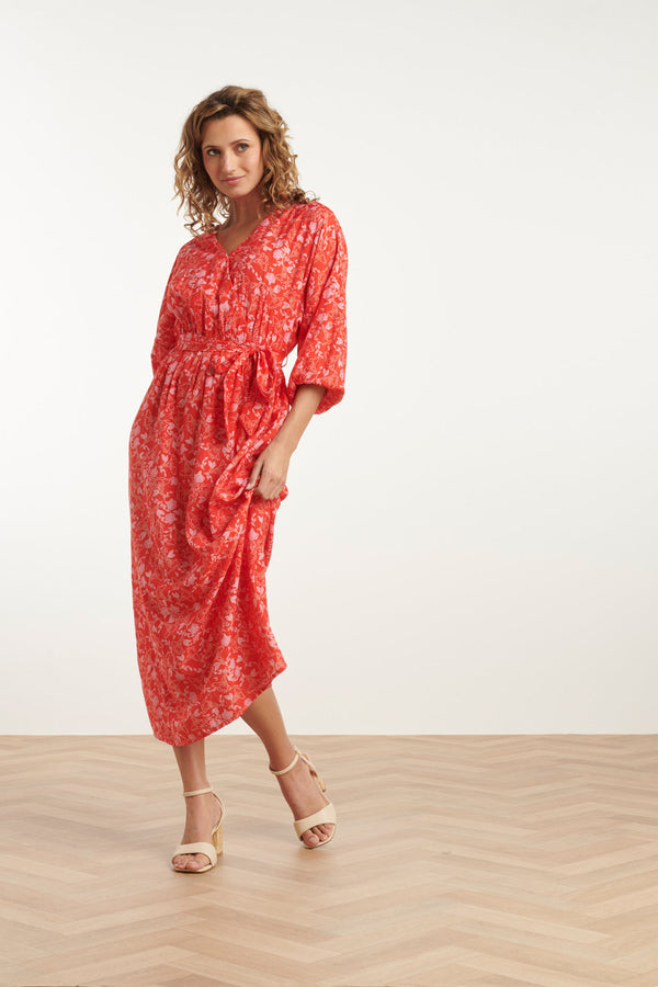 Smashed Lemon 25185 Baby Bloemenprint Maxi Jurk | Red-Multicolour