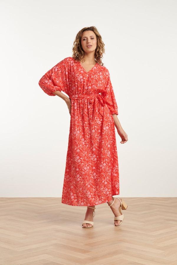 smashed lemon 25185 Baby Bloemenprint Maxi Jurk | Red-Multicolour