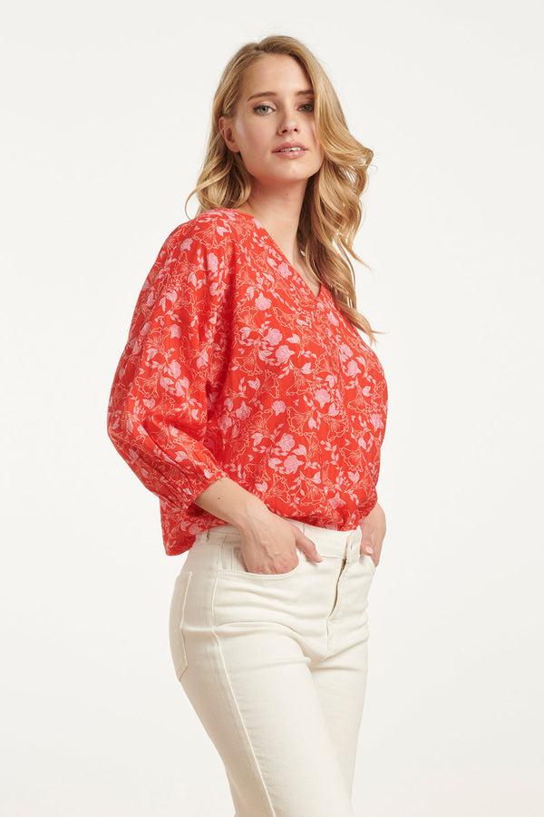Smashed Lemon 25186 Baby Bloemenprint Top | Red-Multicolour