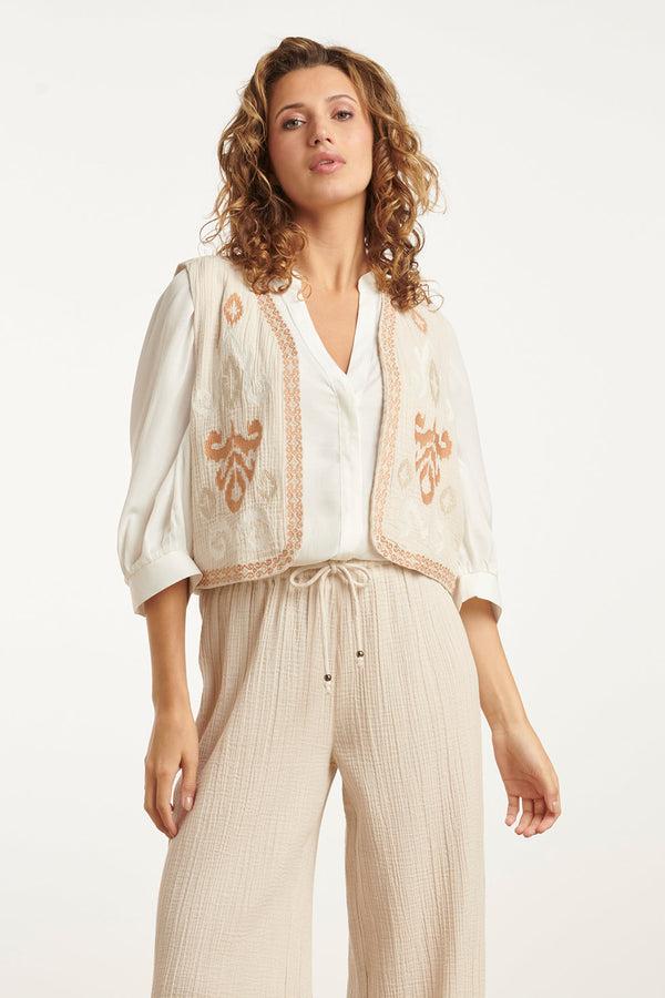smashed lemon 25190 Katoenen Gilet Met Aztec Borduursels | Sand-Off White smashed lemon 25190 Katoenen Gilet Met Aztec Borduursels | Sand-Off White