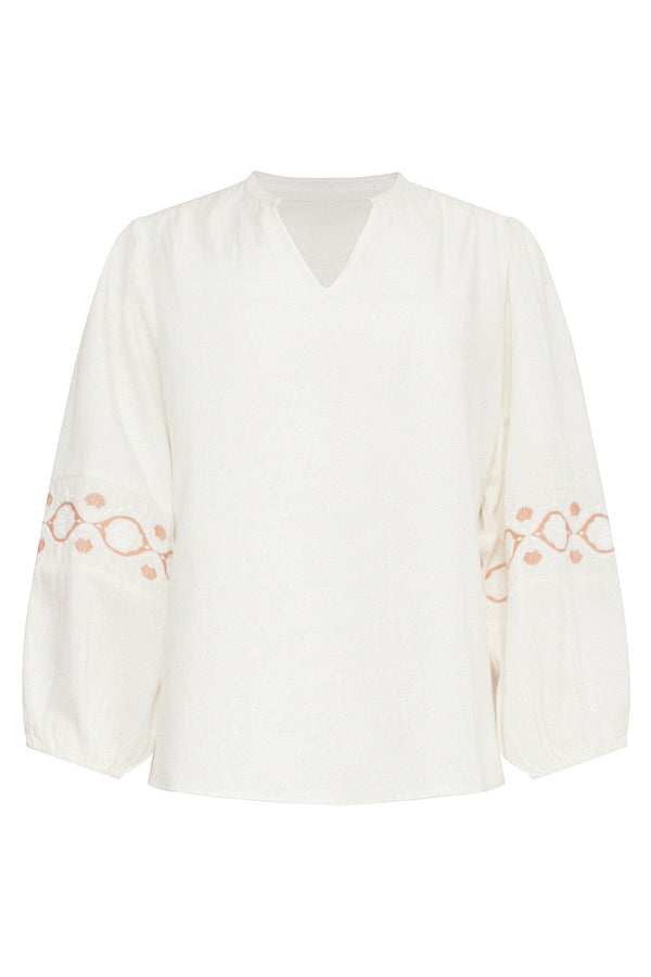 Smashed Lemon 25194 Off White Top Met Geborduurde Mouwen | Sand-Off White