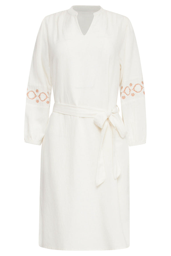 Smashed Lemon 25195 Off White Jurk Met Geborduurde Mouwen | Sand-Off White