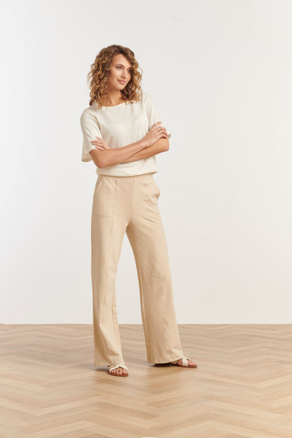 Smashed Lemon 25208 E Zachte Pants Met Wijde Pasvorm | Sand