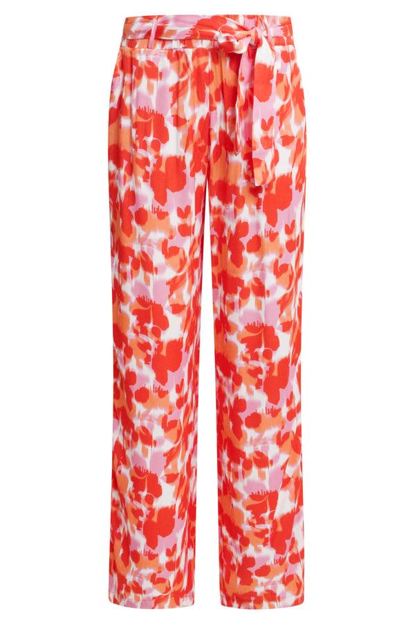 Smashed Lemon 25209 Satijnen Broek Met Peach Bloemenprint | Peach-Multicolour