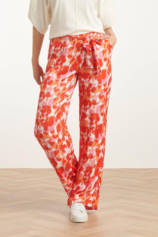 Smashed Lemon 25209 Satijnen Broek Met Peach Bloemenprint | Peach-Multicolour