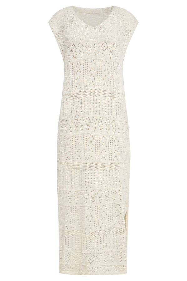 Smashed Lemon 25214 Off White Crochet Midi Jurk | White