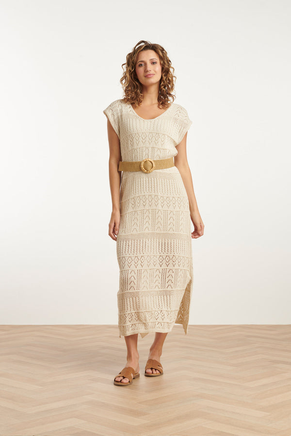 Smashed Lemon 25214 Off White Crochet Midi Jurk | White