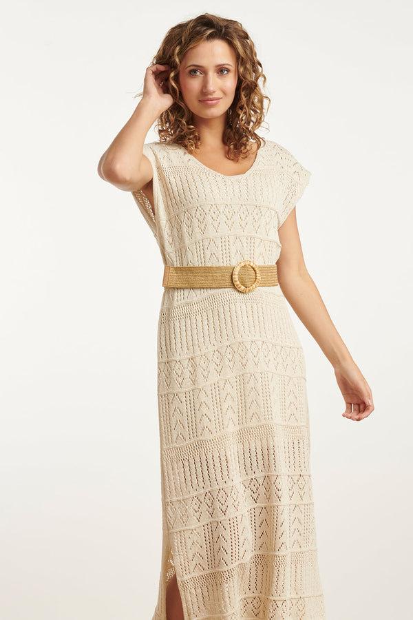 Smashed Lemon 25214 Off White Crochet Midi Jurk | White