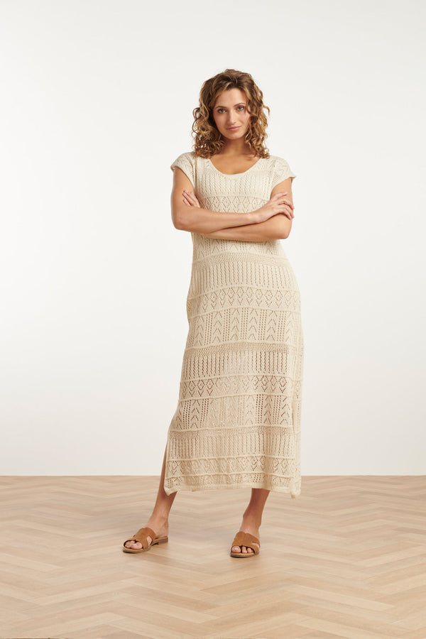 smashed lemon 25214 Off White Crochet Midi Jurk | White smashed lemon 25214 Off White Crochet Midi Jurk | White
