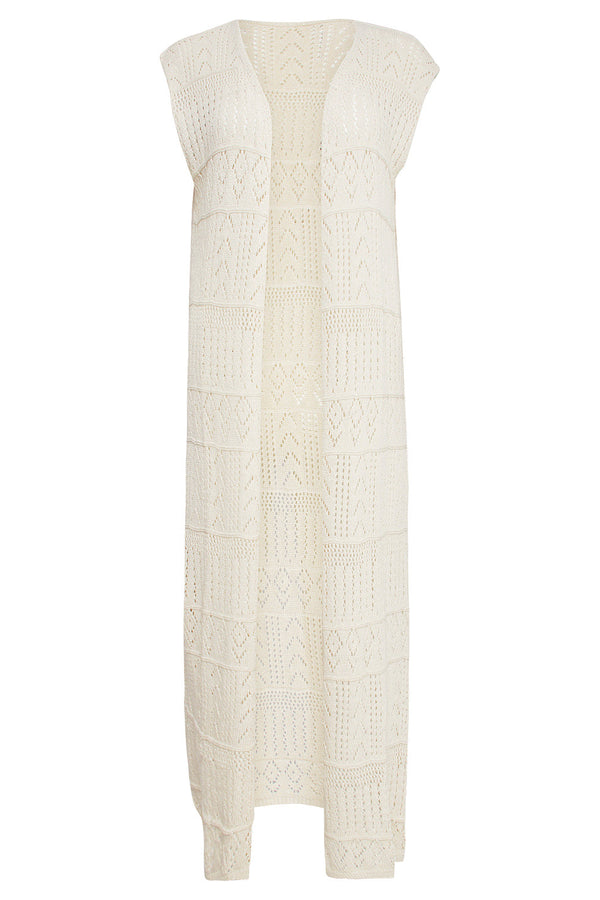 Smashed Lemon 25216 Off White Crochet Midi Cardigan | White