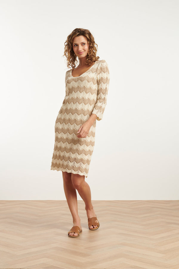 Smashed Lemon 25219 E Zigzag Crochet Jurk | Sand-Off White