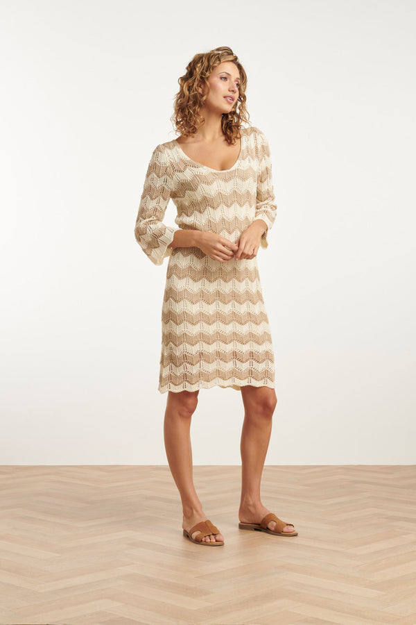 Smashed Lemon 25219 E Zigzag Crochet Jurk | Sand-Off White
