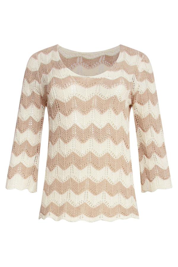 Smashed Lemon 25220 E Zigzag Crochet Top | Sand-Off White