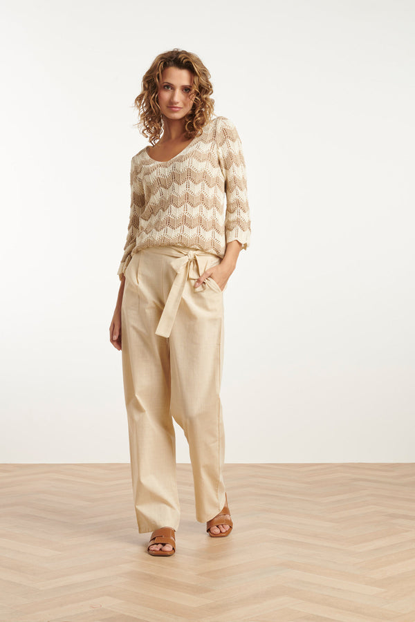 Smashed Lemon 25220 E Zigzag Crochet Top | Sand-Off White