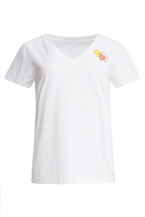 Smashed Lemon 25227 Te Katoenen T-Shirt Met Citrus Glow Print | White-Multicolour